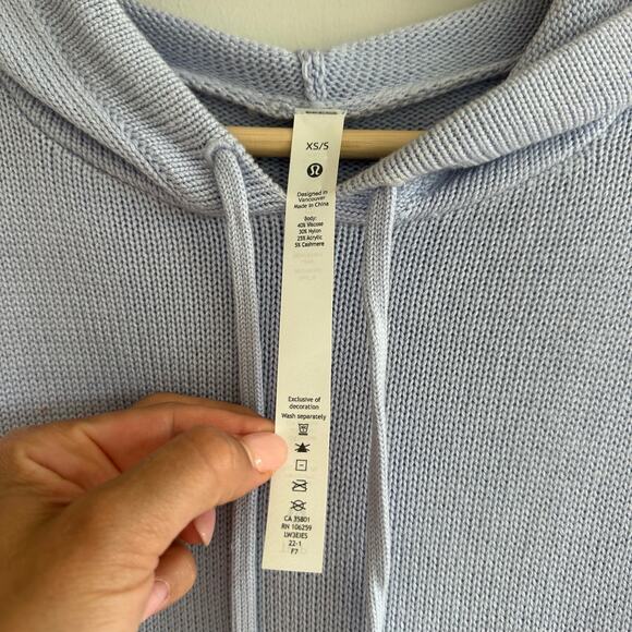 Lululemon Double Knit Cashmere Blend Pullover Sweater Hoodie Pastel Blue XS/S - Picture 6 of 7